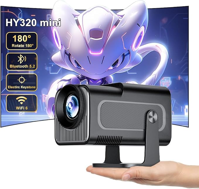 Eroshoo HY320 Mini Beamer Full HD 4K Unterstützung WiFi Bluetooth Tragbar Heimkino Projektor