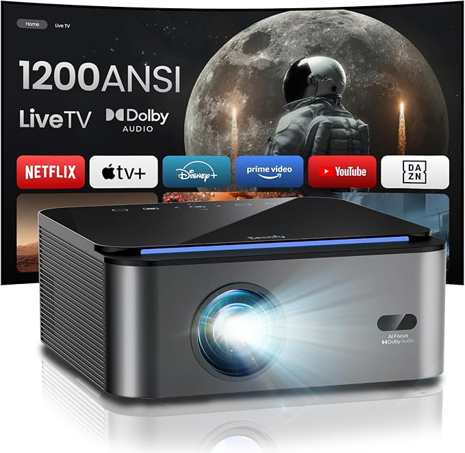 Eeenfy Ares A2 Smart Beamer 4K UHD 1200 ANSI Netflix Offiziell WiFi6 Bluetooth Dolby Audio HDR10 Heimkino