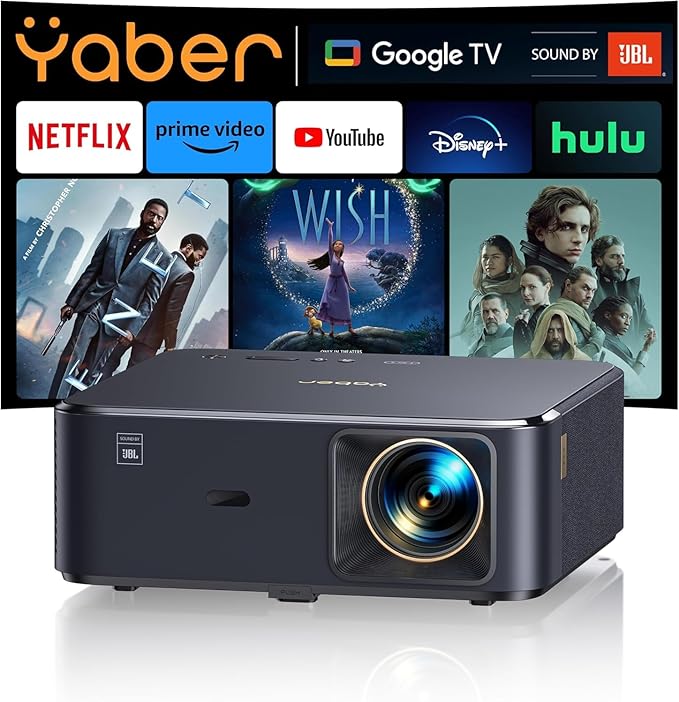 YABER K2s 4K Beamer mit Android TV 11.0, JBL Sound, Dolby Audio, NFC, WiFi6, Bluetooth, Autofokus, 300" UHD Projektor