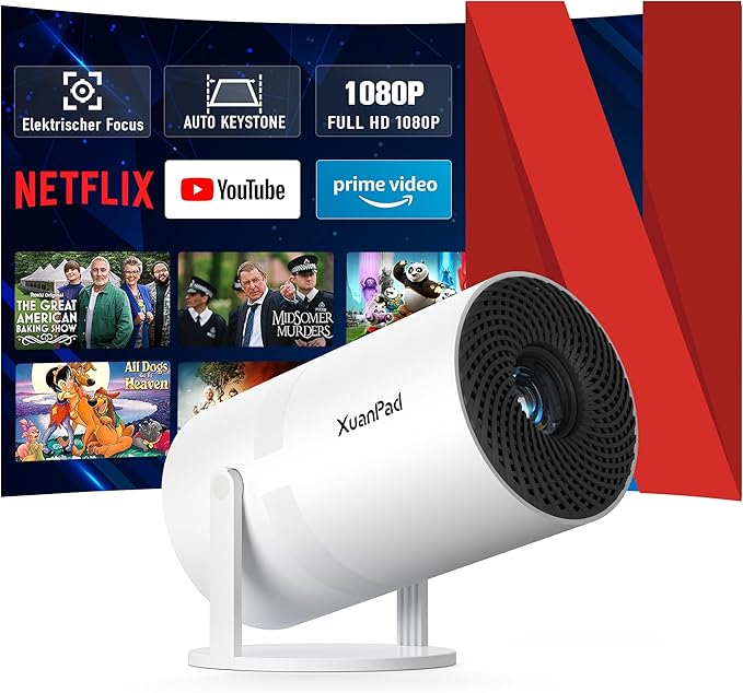 XuanPad 19000L Beamer 1080P mit Netflix, WiFi & Bluetooth, Elektrofokus, Auto-Korrektur, 19000L Helligkeit