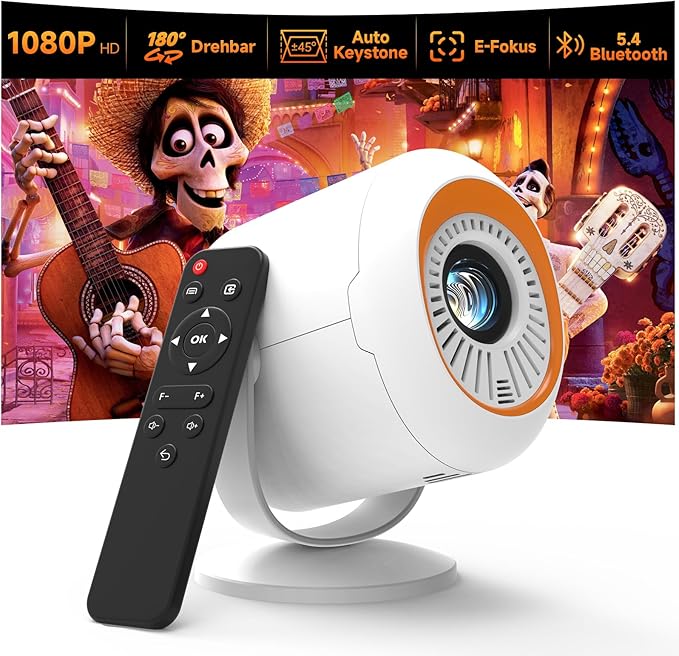 Mini Beamer Bluetooth und WiFi,Auto-Keystone Electric Focus,Full HD 1080P 20000 Lumens,Mini-Beamer 4K Unterstützt,Tragbarer Projektor mit kleinem Volumen für Heimkino | Schlafzimmer | Garten