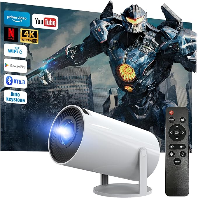 Motivx Tools HY300 4K UHD Beamer 2025 mit Android 13, WiFi 6, Bluetooth 5.3, Auto Trapezkorrektur für Heimkino
