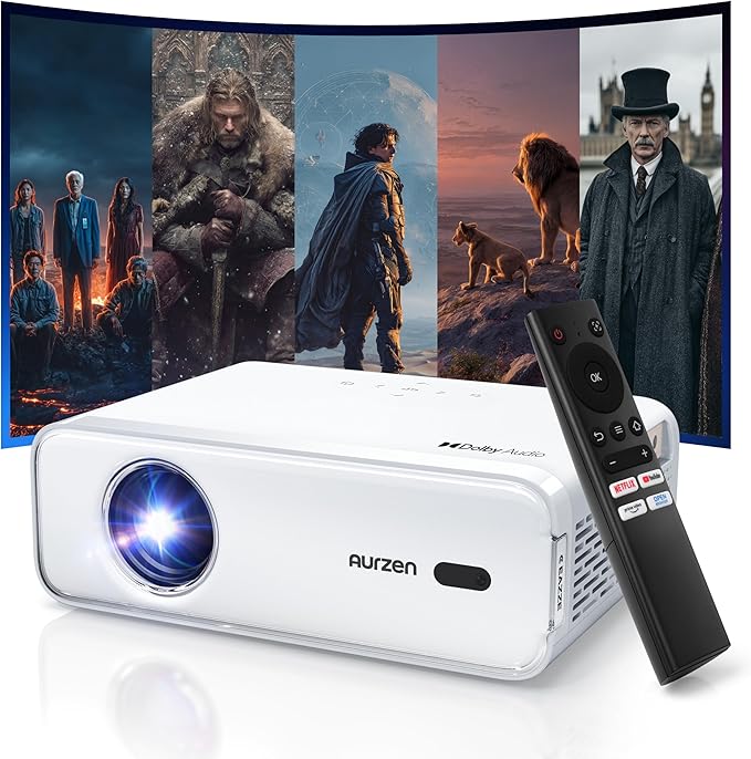 Aurzen Eazze D1 Smart Beamer 4K UHD Unterstützung WiFi Bluetooth Netflix Prime Video Autofokus Trapezkorrektur Heimkino Projektor – EAZZE