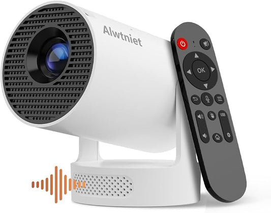 Alwtniet 1280 Mini Beamer 4K UHD mit WiFi 6, Bluetooth 5.4, 5W Lautsprecher und automatischer Trapezkorrektur
