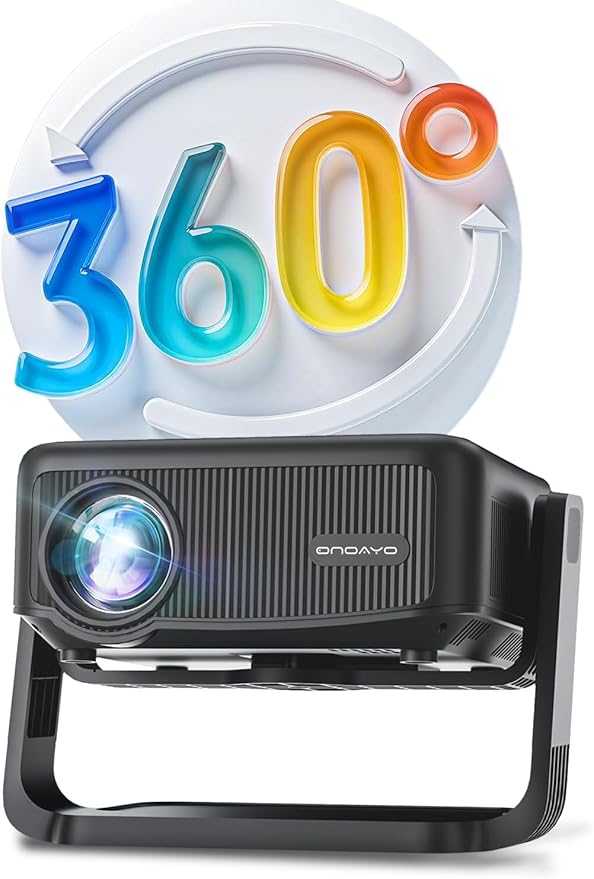 ONOAYO 25000LM 4K UHD Beamer mit 360° Drehhalterung, Auto Keystone, WiFi 6 & Bluetooth 5.2, 1080P HD, E-Fokus für Heimkino und Outdoor