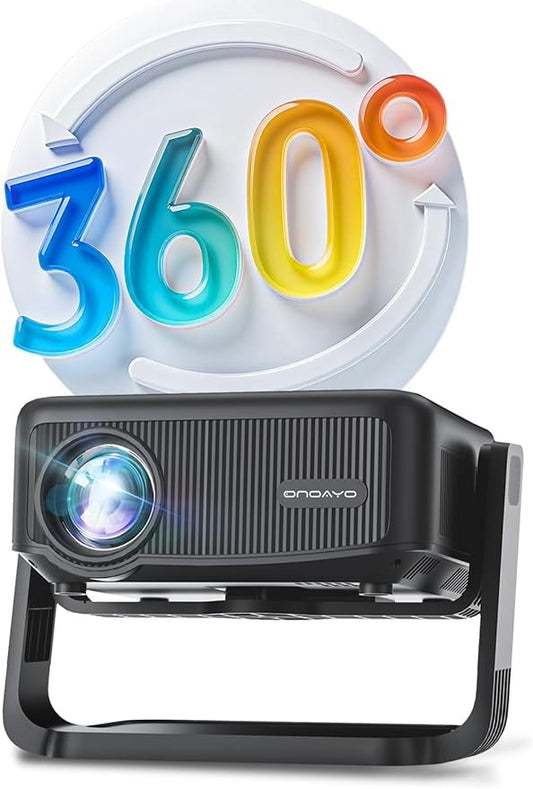ONOAYO 25000LM 4K UHD Beamer mit 360° Drehhalterung, Auto Keystone, WiFi 6 & Bluetooth 5.2, 1080P HD, E-Fokus für Heimkino und Outdoor