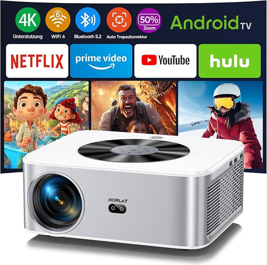 HORLAT 4K Beamer 28000 Lumen WiFi 6 Bluetooth Projektor Auto Trapezkorrektur Heimkino