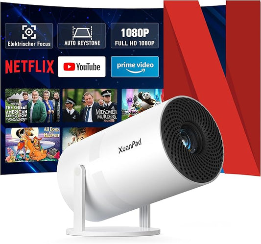 XuanPad 19000L Beamer 1080P mit Netflix, WiFi & Bluetooth, Elektrofokus, Auto-Korrektur, 19000L Helligkeit