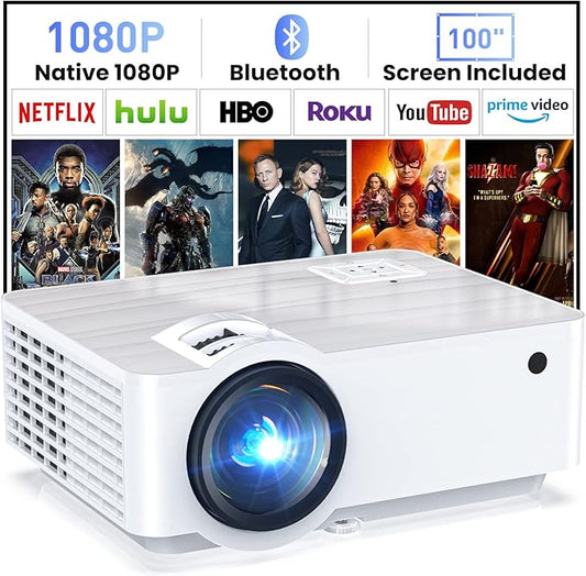 HOPVISION Beamer, Full HD 1080P Bluetooth 5.1, Tragbare Mini Beamer 4K Heimkino Unterstütz, 200" Display Smart Projektor Outdoor Kompatibel mit Smartphone/HDMI/USB/Pad/Fire Stick/PS5