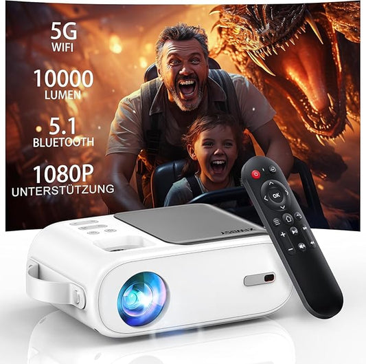 XIWBSY Mini Beamer Bluetooth 10000 Lumen 1080P WiFi Heimkino Projektor kompatibel mit TV Stick HDMI USB