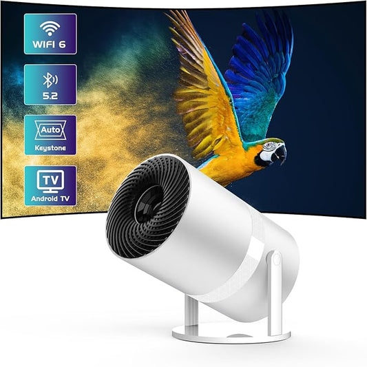 PYIER Mini Beamer 4K UHD 1080P Android Projektor mit WiFi 6, Bluetooth, Auto Trapezkorrektur, tragbar kompatibel mit TV Stick HDMI USB