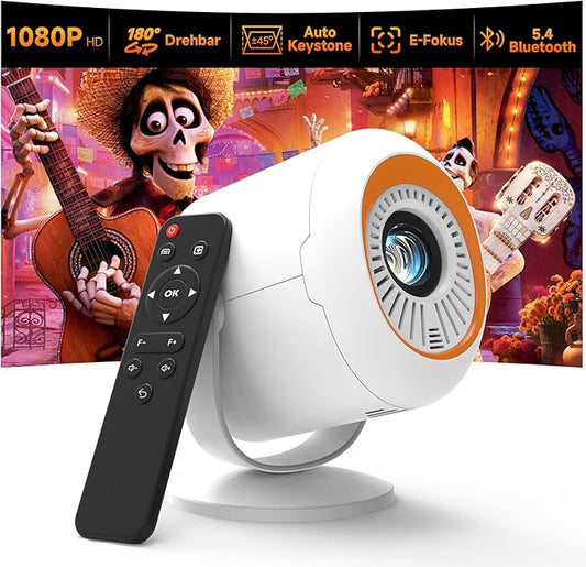 Mini Beamer Bluetooth und WiFi,Auto-Keystone Electric Focus,Full HD 1080P 20000 Lumens,Mini-Beamer 4K Unterstützt,Tragbarer Projektor mit kleinem Volumen für Heimkino | Schlafzimmer | Garten