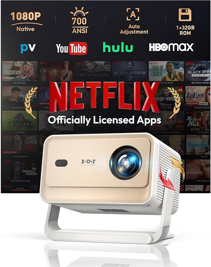 XGODY N6PRO Smart Beamer: 4K-UHD Netflix Beamer mit 1080P, WiFi 6, Autofokus & automatischer Trapezkorrektur für Heimkino