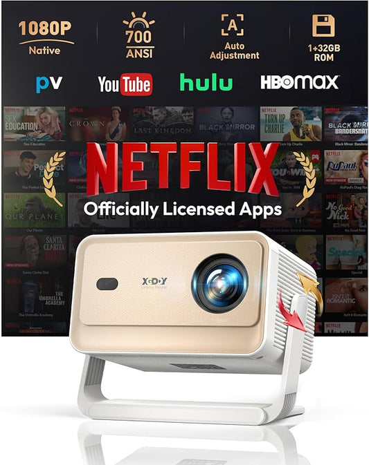 XGODY N6PRO Smart Beamer: 4K-UHD Netflix Beamer mit 1080P, WiFi 6, Autofokus & automatischer Trapezkorrektur für Heimkino