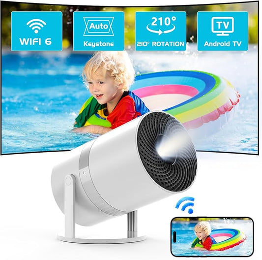 YOOYAA Mini Beamer Android OS WiFi6 Bluetooth FHD 1080P Auto Trapezkorrektur 210° drehbar für Heimkino Outdoor