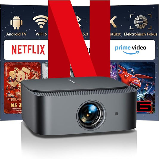 Zoomcat 25000 Beamer 4K UHD mit Netflix & Prime Video, 25000 Lumen, WiFi Bluetooth, Smart Android TV Projektor