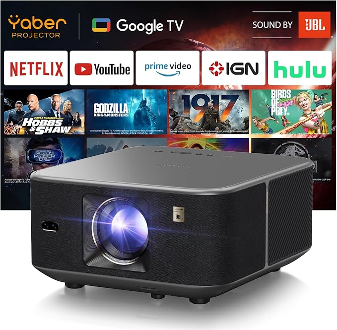 Yaber K3 Smart Beamer mit Google TV & JBL Sound, 4K UHD Projektor für Heimkino, WiFi 6, Bluetooth, Netflix, Auto-Bildeinstellung – 7000