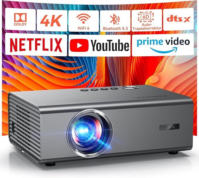 KOGATA GC357 4K Smart Beamer mit Netflix-App, HDR, WiFi 6 & Bluetooth für Heimkino