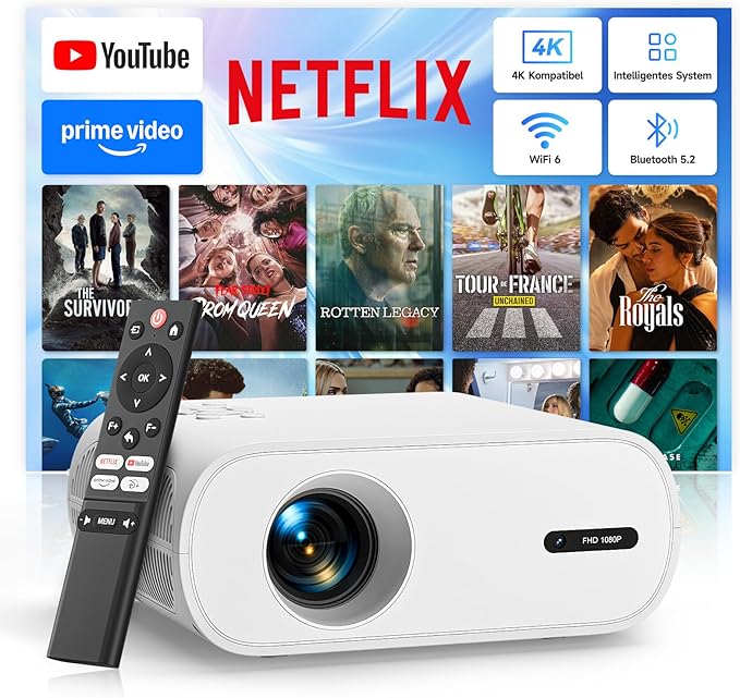 Zoomcat C10N Smart Beamer Netflix zertifiziert 1080P FHD WiFi 6 Bluetooth 5.2 20000LM Mini Projektor mit elektrischer Fokus- und Trapezkorre