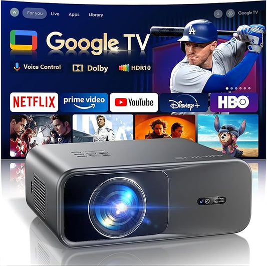 WiMiUS 1000 4K Beamer mit Google TV & Netflix/Disney+, 1000 ANSI Lumen, Dolby Audio, Autofokus, WiFi Bluetooth, Sprachfernbedienung