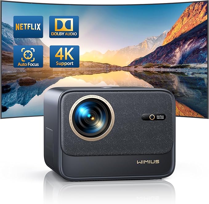 WiMiUS 30000 Beamer 4K UHD Netflix Dolby Audio 30000 Lumen Autofokus WiFi6 Bluetooth Heimkino Outdoor Projektor